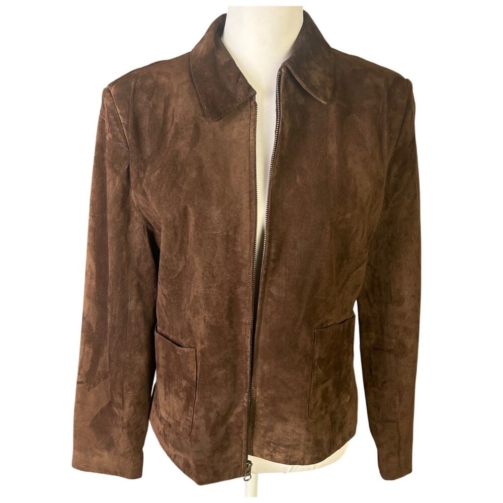 Vintage Susan Bristol Brown  Suede Zip-Up Jacket With Collar & Pockets Size M